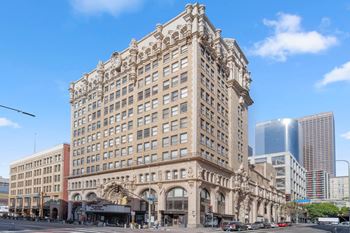 Exterior view of building at Grand Central Market Apartments, California